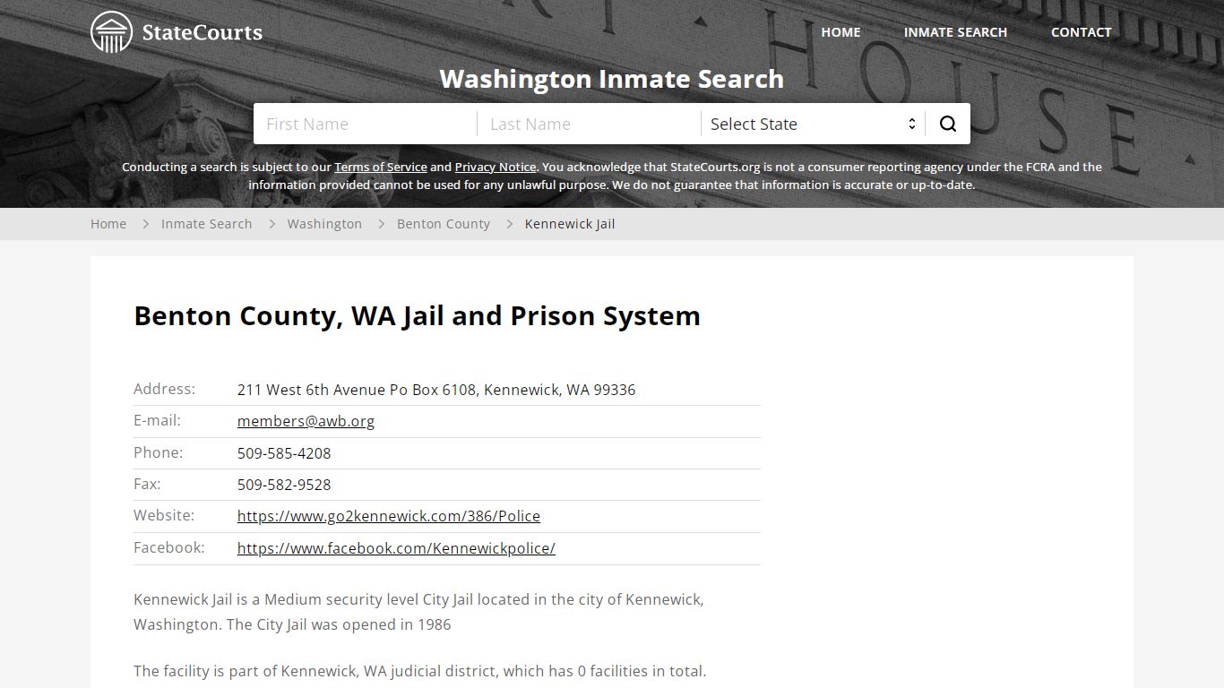 Kennewick Jail Inmate Records Search, Washington - StateCourts